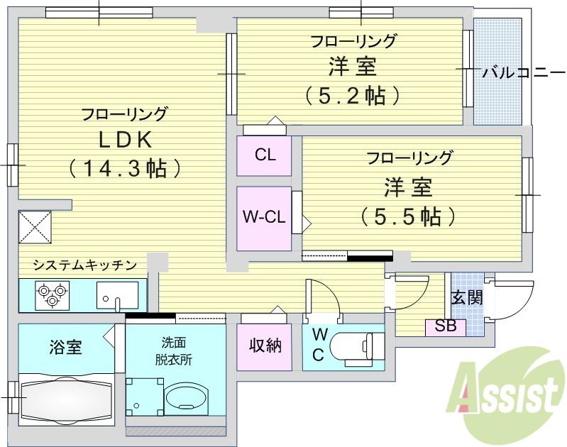 北桜塚レジデンス(2LDK/1階)の間取り写真