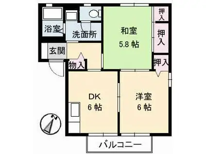 ビレッジ城北A(2DK/2階)の間取り写真