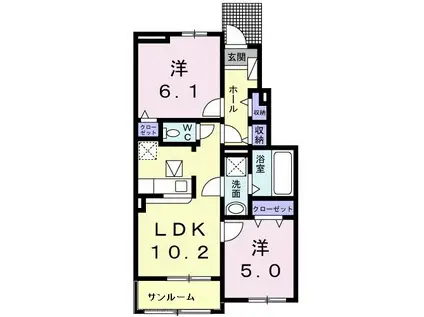 ルタン・フィオーレ(2LDK/1階)の間取り写真