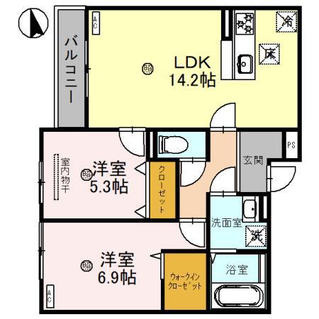 メリヤス鳴尾(2LDK/1階)の間取り写真
