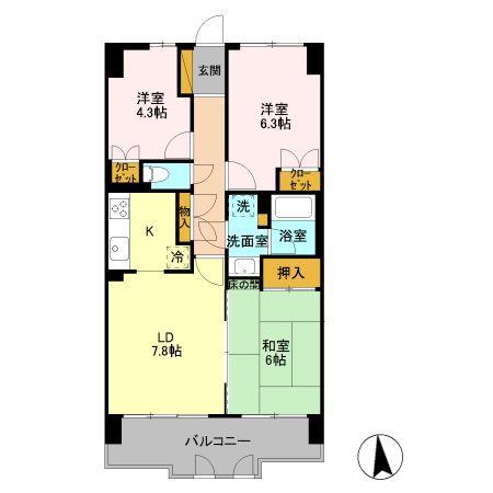 ハイラーク高崎(3DK/7階)の間取り写真