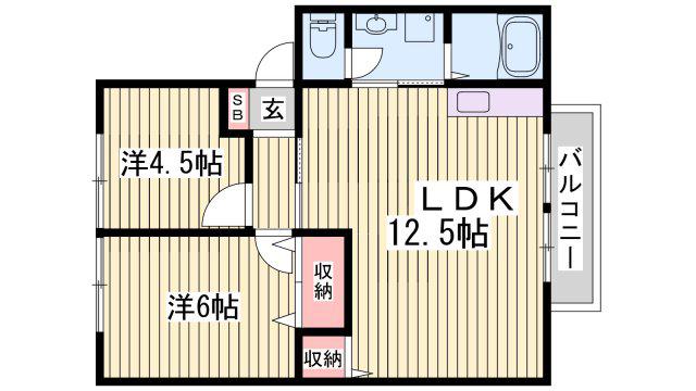ハイツサンライフA棟(2LDK/1階)の間取り写真