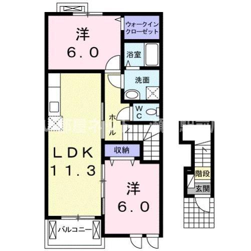 レシェンテ・ガーデンハイツ(2LDK/2階)の間取り写真