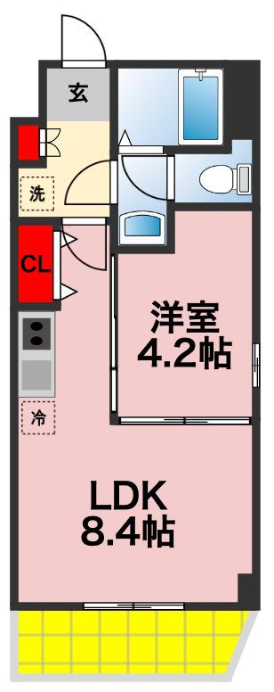 エクセレントコート千葉新宿(1LDK/3階)の間取り写真