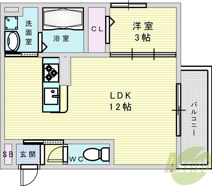アベニール千里(1LDK/1階)の間取り写真