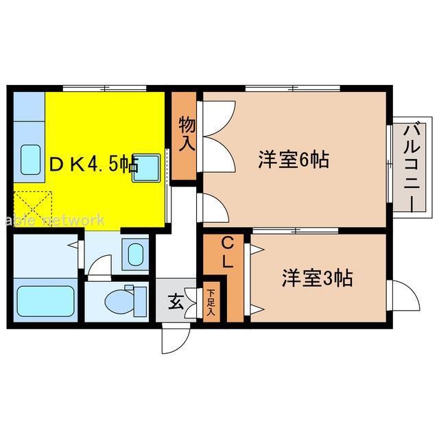 アンジュ(2K/2階)の間取り写真