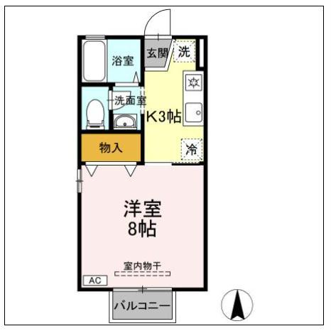 ジュネスR I(1K/1階)の間取り写真