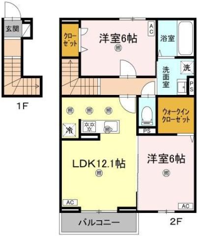 フィオーレガーデン阿南(2LDK/2階)の間取り写真