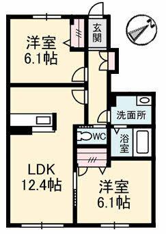 シャーメゾン郡家 C棟(2LDK/1階)の間取り写真
