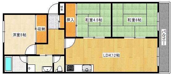ティアラ武庫川(3LDK/2階)の間取り写真