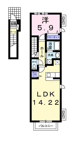 ガーデンハウス高屋(1LDK/2階)の間取り写真