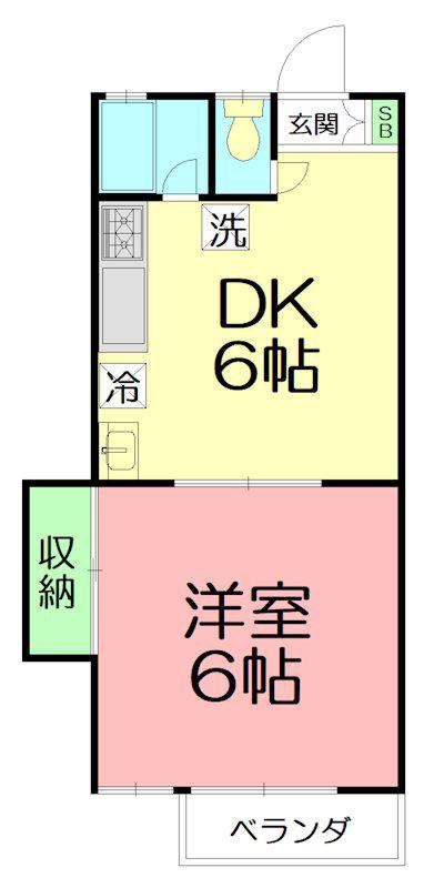 海老名国分パークハイツ参番館(1DK/2階)の間取り写真