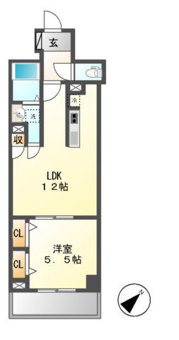 グランルクレ新栄イースト(1LDK/3階)の間取り写真
