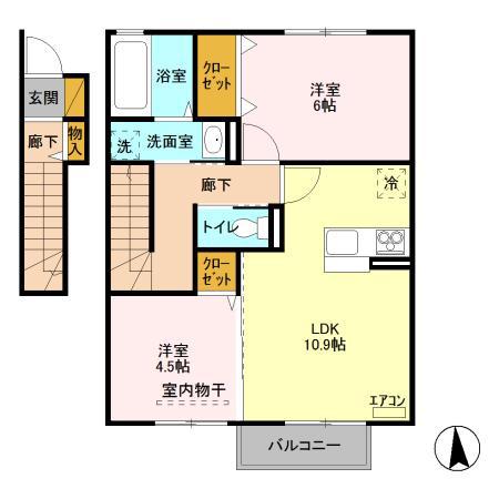 ゼピュロス学園の森 H(2LDK/2階)の間取り写真
