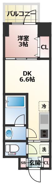DIMUS北浜(1DK/6階)の間取り写真