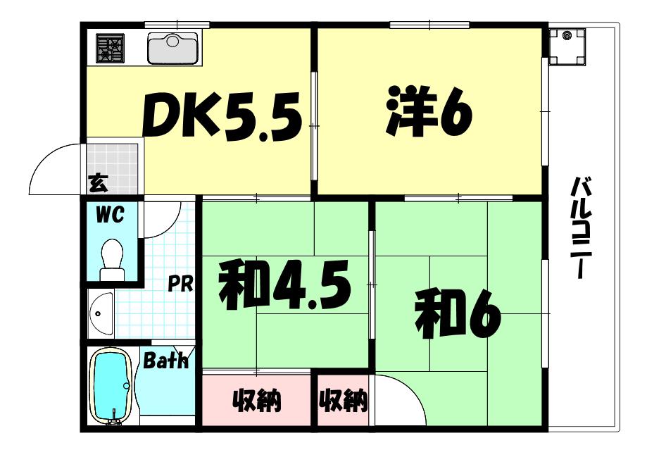 上祇園ハイツ(3DK/1階)の間取り写真