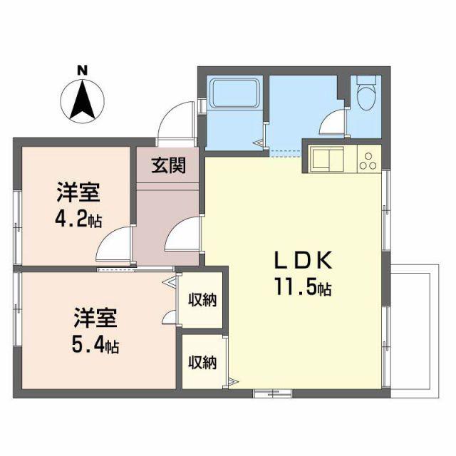 ディアスかもと(2LDK/2階)の間取り写真