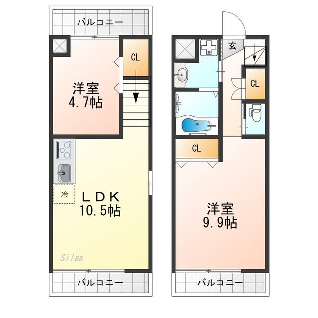 ラヴィータ二条月光(2LDK/1階)の間取り写真