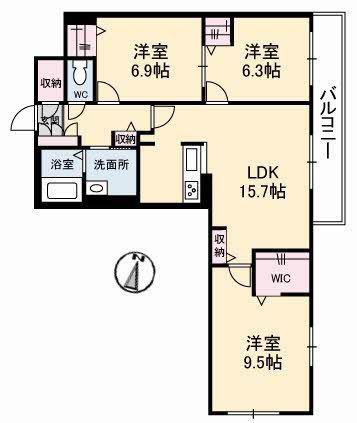 シエルクレールB棟(3LDK/2階)の間取り写真