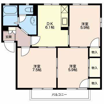 グリーンベール K(3DK/1階)の間取り写真