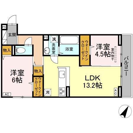フラネ―ヴェ(2LDK/2階)の間取り写真