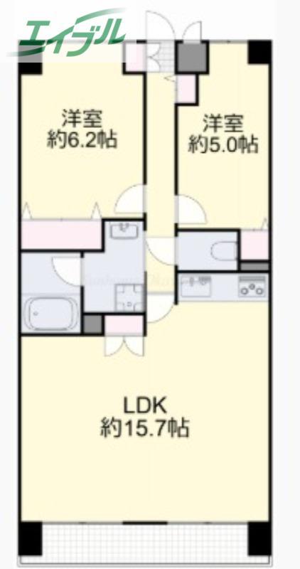ル・サンク西市(2LDK/4階)の間取り写真