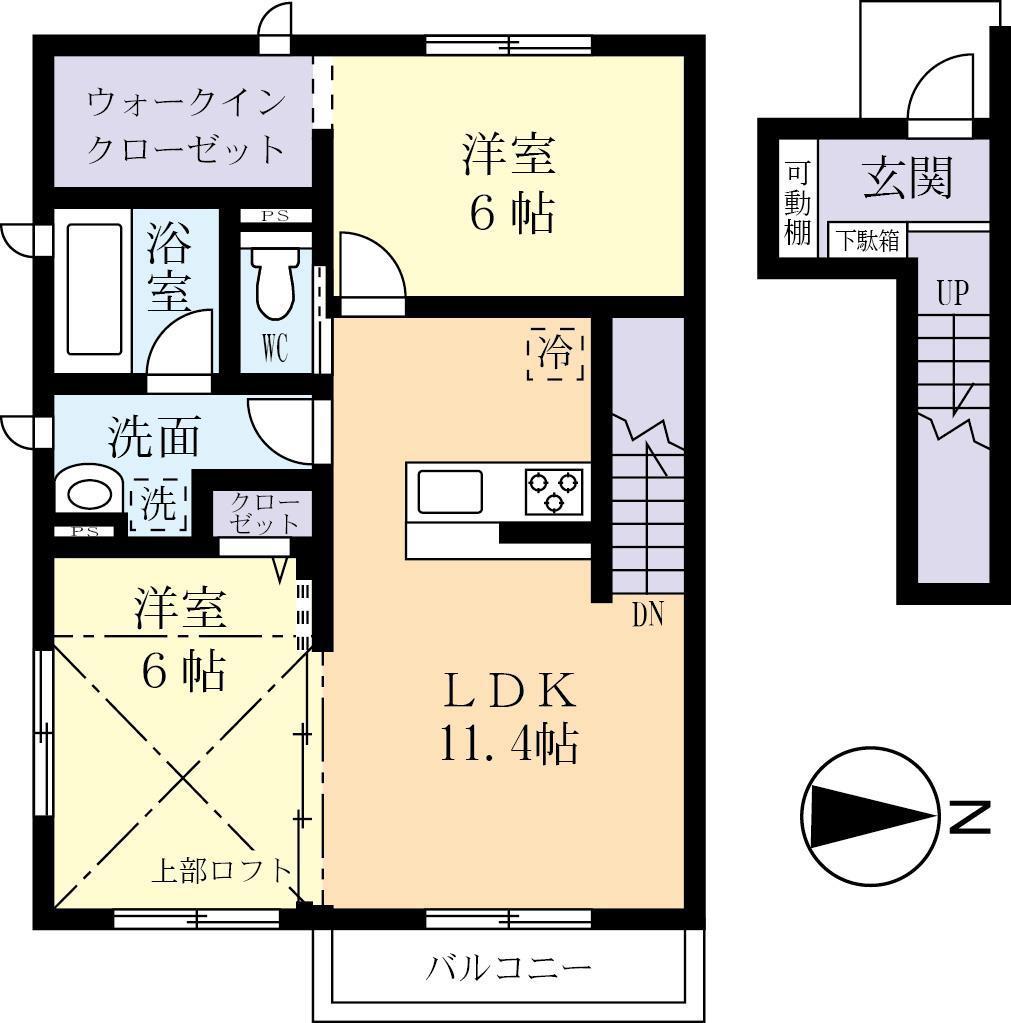 NANOハウスII(2LDK/2階)の間取り写真