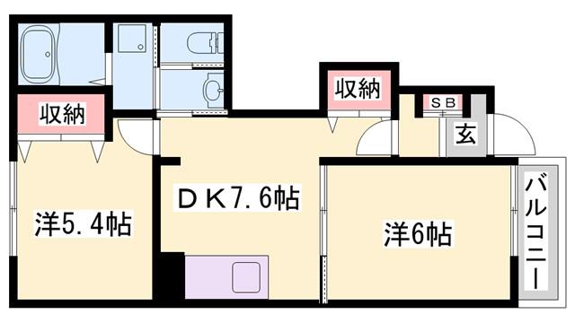 グレイスフル・ヴィラI(2DK/1階)の間取り写真