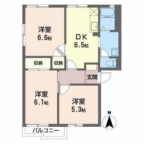 ハイツサンフローレ(3DK/1階)の間取り写真