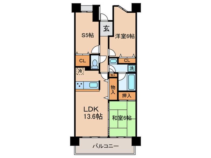 セレーノ武蔵中原(2SLDK/2階)の間取り写真