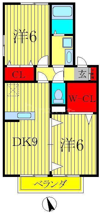 ウィルモア新松戸A(2DK/1階)の間取り写真