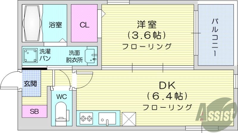 ハーモニーテラス高松5(1DK/1階)の間取り写真