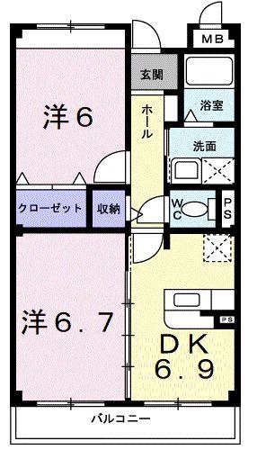 ベルフリーデ(2DK/3階)の間取り写真