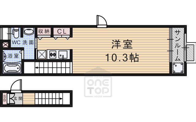 カーサ摩耶2(ワンルーム/2階)の間取り写真