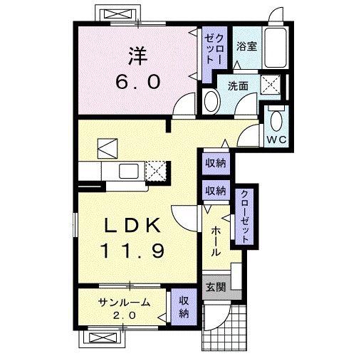 クリアネスA(1LDK/1階)の間取り写真