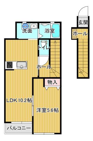 シェルメール庭瀬(1LDK/2階)の間取り写真