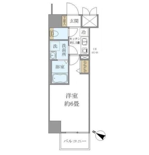 シエル白山B館(1K/8階)の間取り写真
