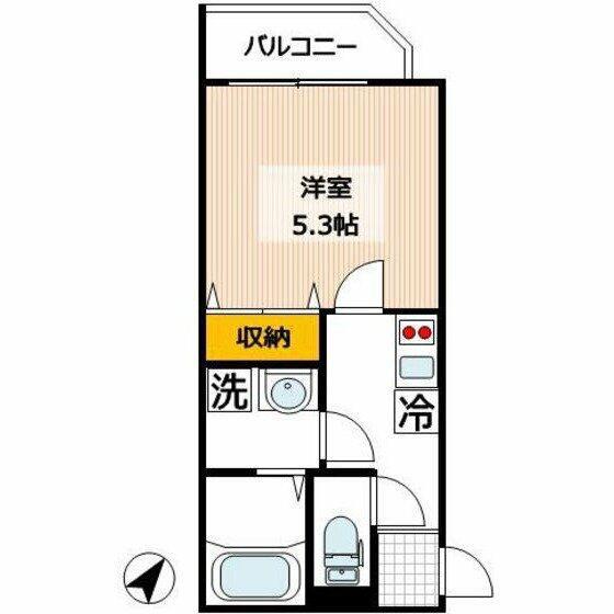 SEMPLICE中台(1K/2階)の間取り写真