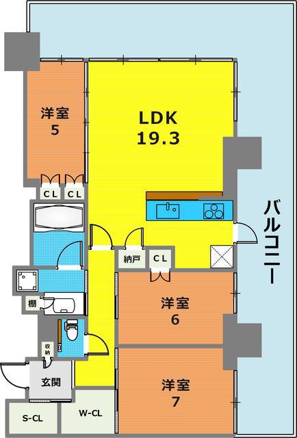 ベイシティタワーズ神戸ウエスト(3LDK/25階)の間取り写真