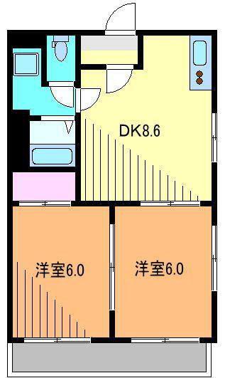 ハイツツヤマ(2DK/2階)の間取り写真