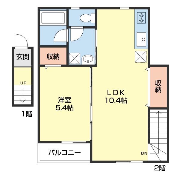 TJ山C(1LDK/2階)の間取り写真