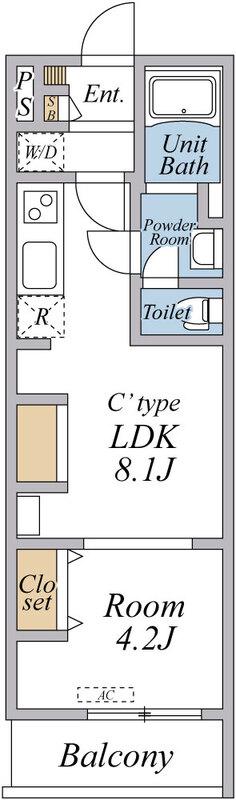 リブリ・西国立(1LDK/1階)の間取り写真