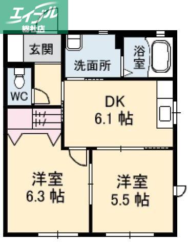 リッセFUJI(2DK/1階)の間取り写真