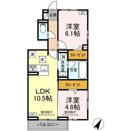 ラ・フレーズ(2LDK/1階)の間取り写真