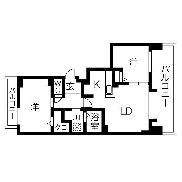 ドミ山鼻八条A棟(2LDK/9階)の間取り写真