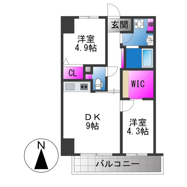 ハイラインV(2DK/13階)の間取り写真