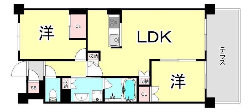 シエリア西宮武庫川(2LDK/1階)の間取り写真