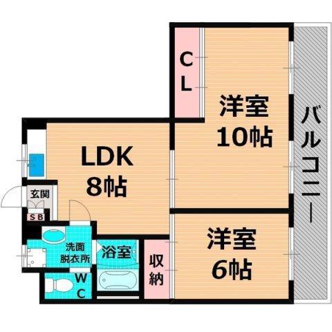 フォアール今津北(2LDK/4階)の間取り写真