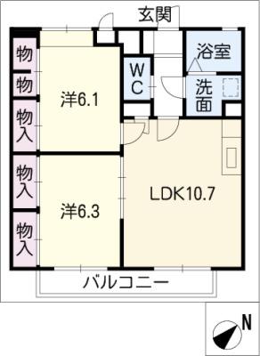 アムール上野台II(2LDK/1階)の間取り写真