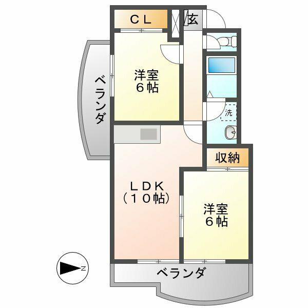 B・INSIDEII(2LDK/4階)の間取り写真